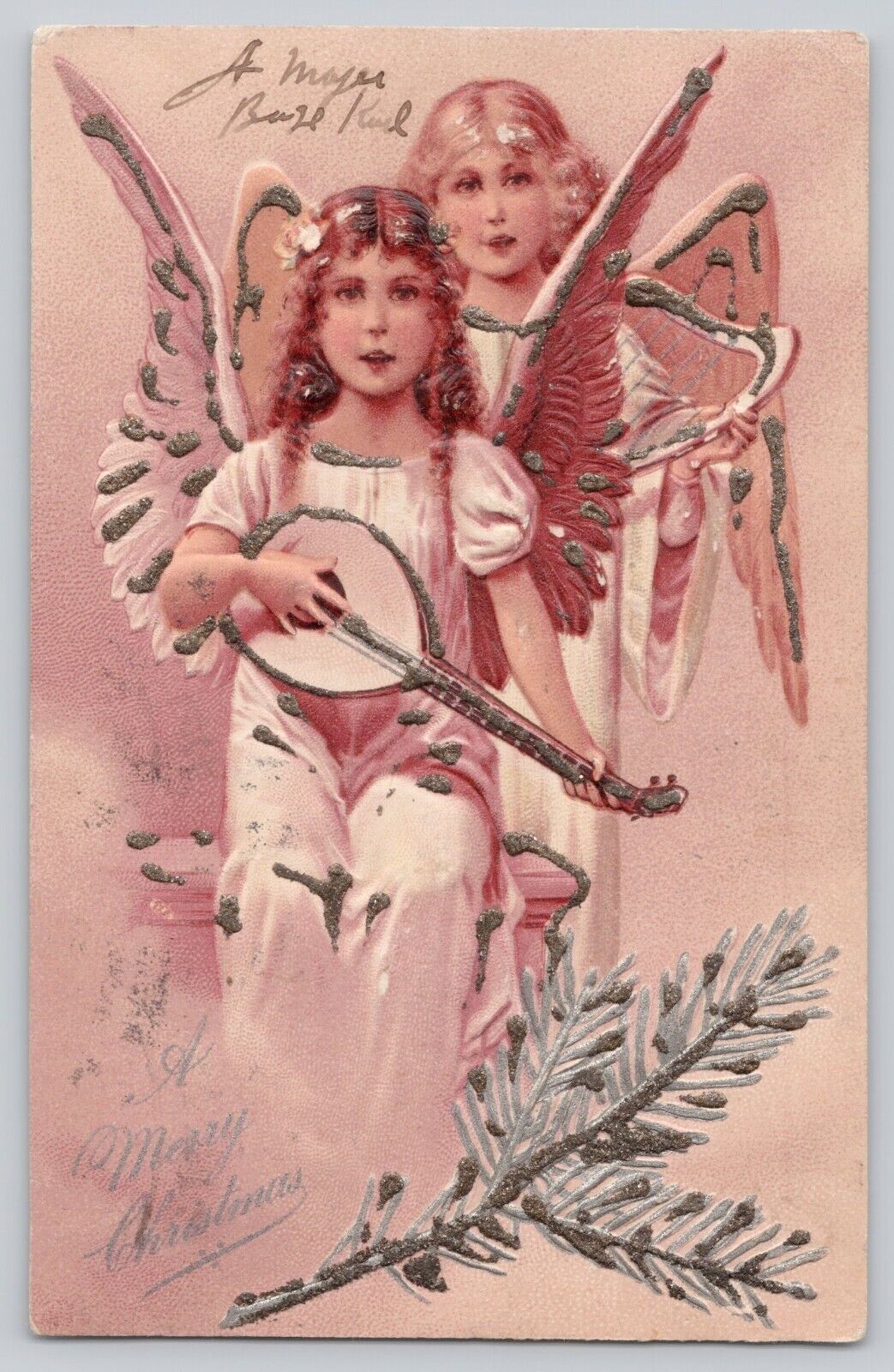 Postcard Vintage Christmas Greetings Angels c 1908