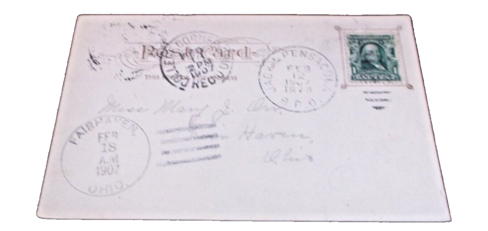1907 SEABOARD AIR LINE SAL JAX & PENSACOLA TRAIN #78 RPO HANDLED POST CARD