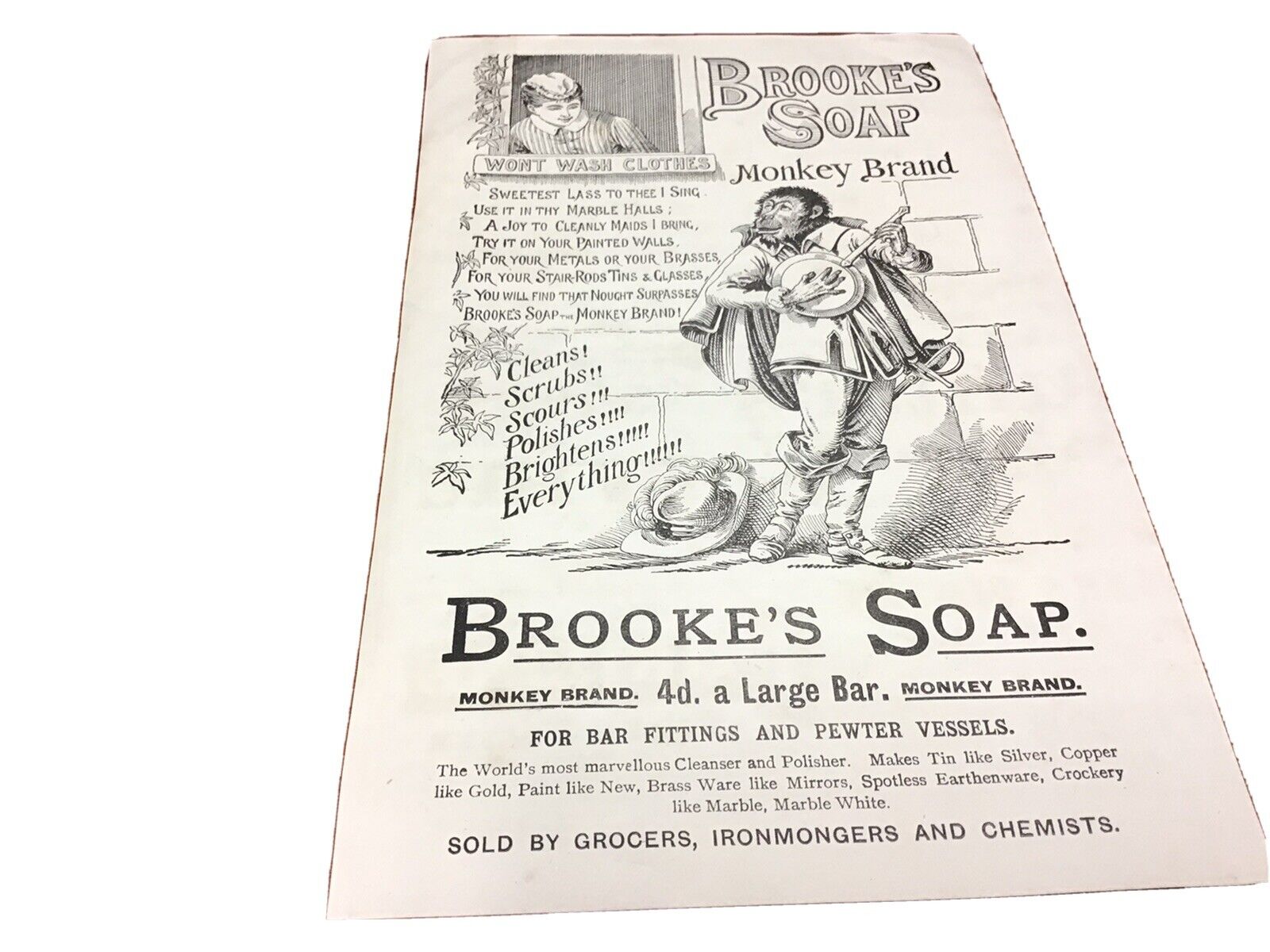 Brooke’s Soap Monkey Brand Ads Double Sided