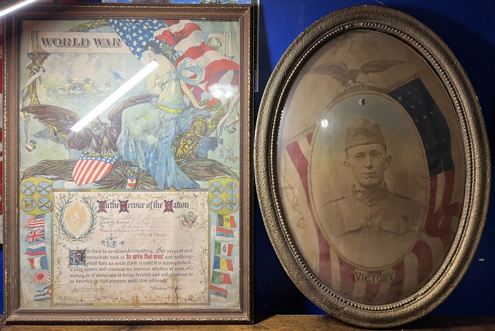 WWI Named US Army Soldiers Framed Portrait And Service Document - 54th Engineers
