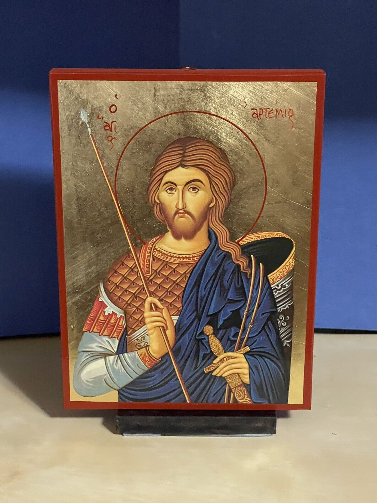 SAINT ARTEMIUS, THE GREAT MARTYR -WOODEN ICON FLAT, WITH GOLD LEAF 5x7 inch