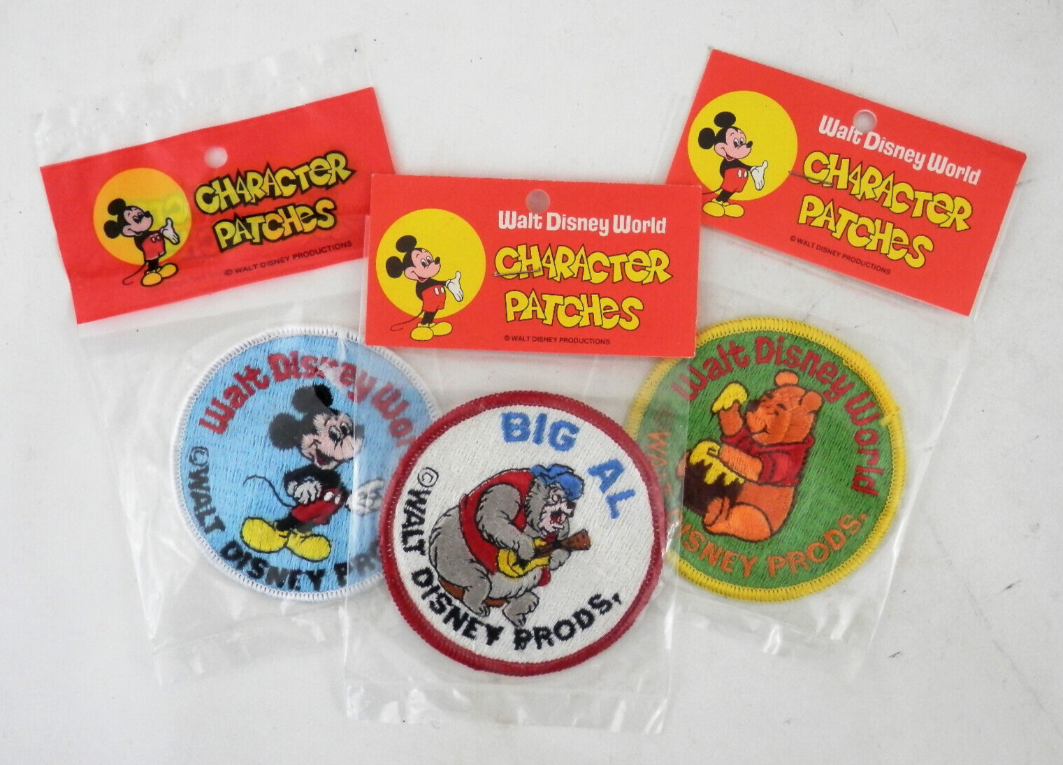Vintage 1975 Walt Disney World Patches Big Al Mickey Mouse Winnie the Pooh MIP