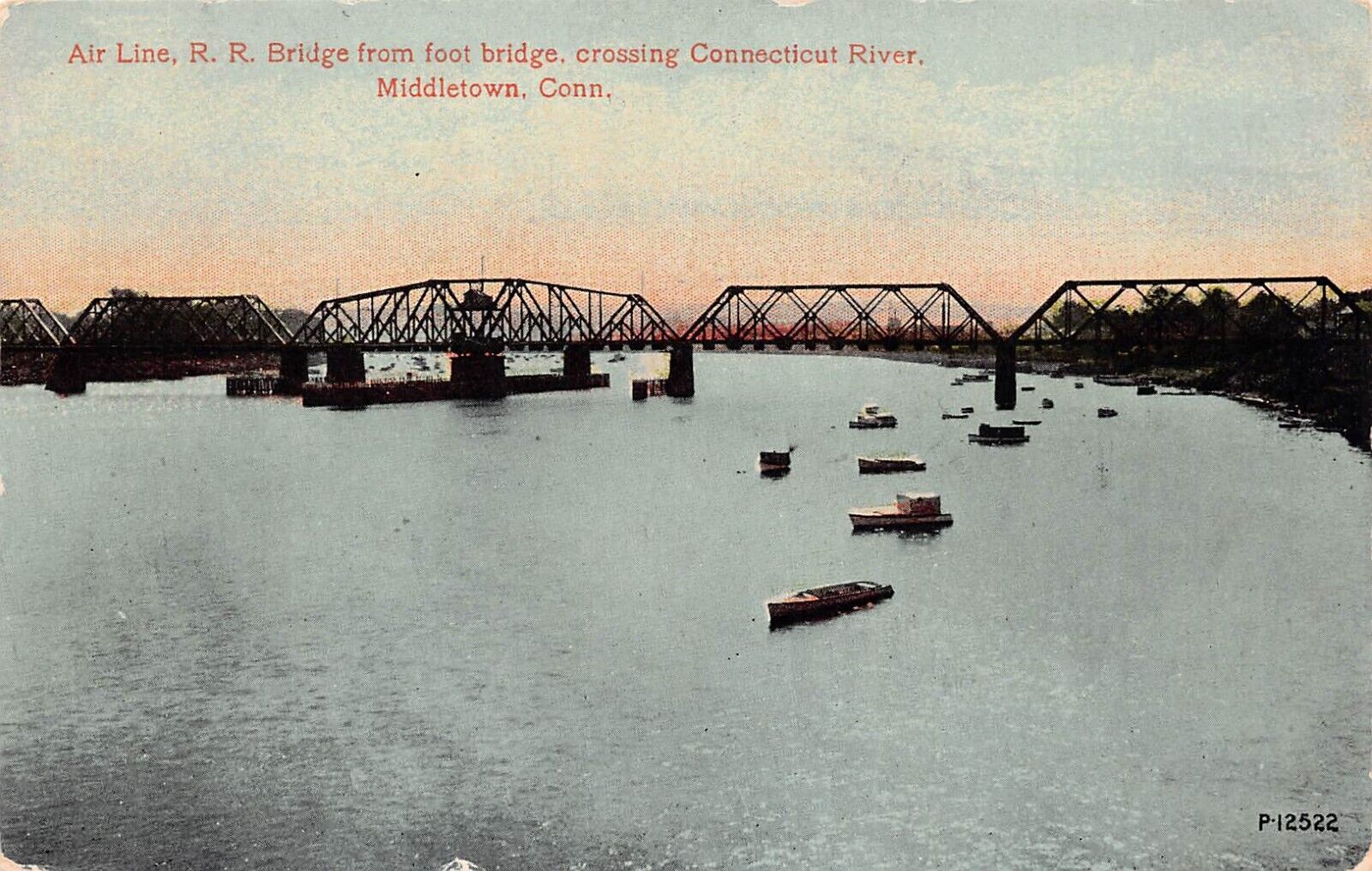 Middletown CT Connecticut River Railroad Train Bridge Harbor Vtg Postcard D5