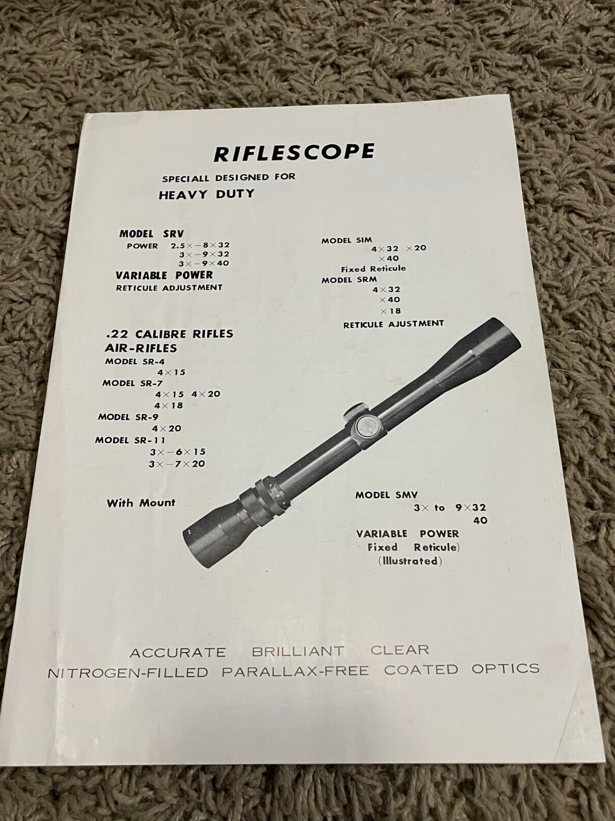 Riflescope Manual Model SMV SIM SRM SR4-7 scope Japan