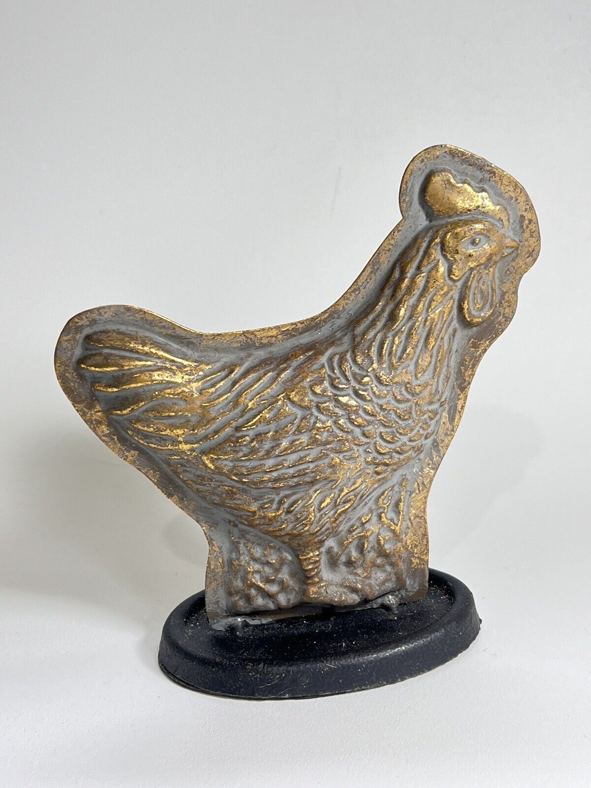 Vintage Pressed Primitive Copper Wash Rooster Chocolate Mold Figurine 7\