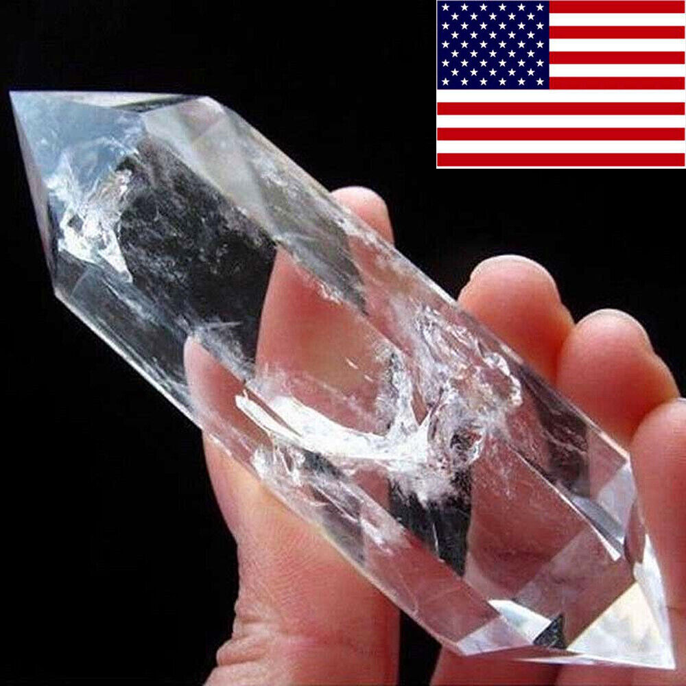 100% NATURAL Rock CLEAR QUARTZ CRYSTAL AAA DT WAND POINT Healing Gift USA