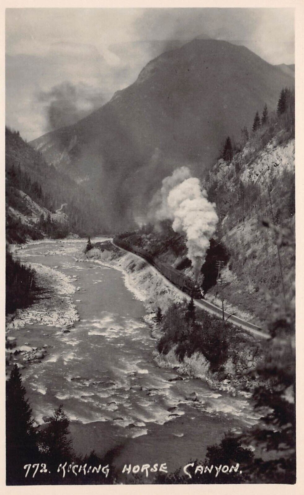 RPPC Kicking Horse Canyon Train Railroad Canada Banff Photo Vtg Postcard D13