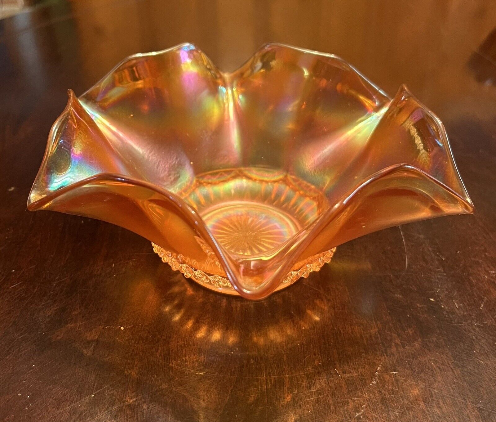 Carnival Glass Wavy Fluted Dugan Bowl Gorgeous Colors