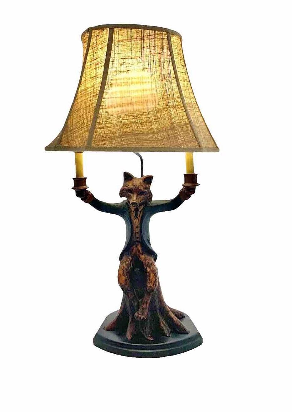 Fox Lamp in Suit Large Signed Huebbe 1988 Vintage Whimsical Equestrian Decor
