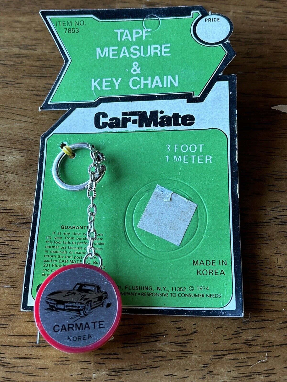 VINTAGE NOS “CAR-MATE KEY CHAIN WITH TAPE MEASURE ON CARD