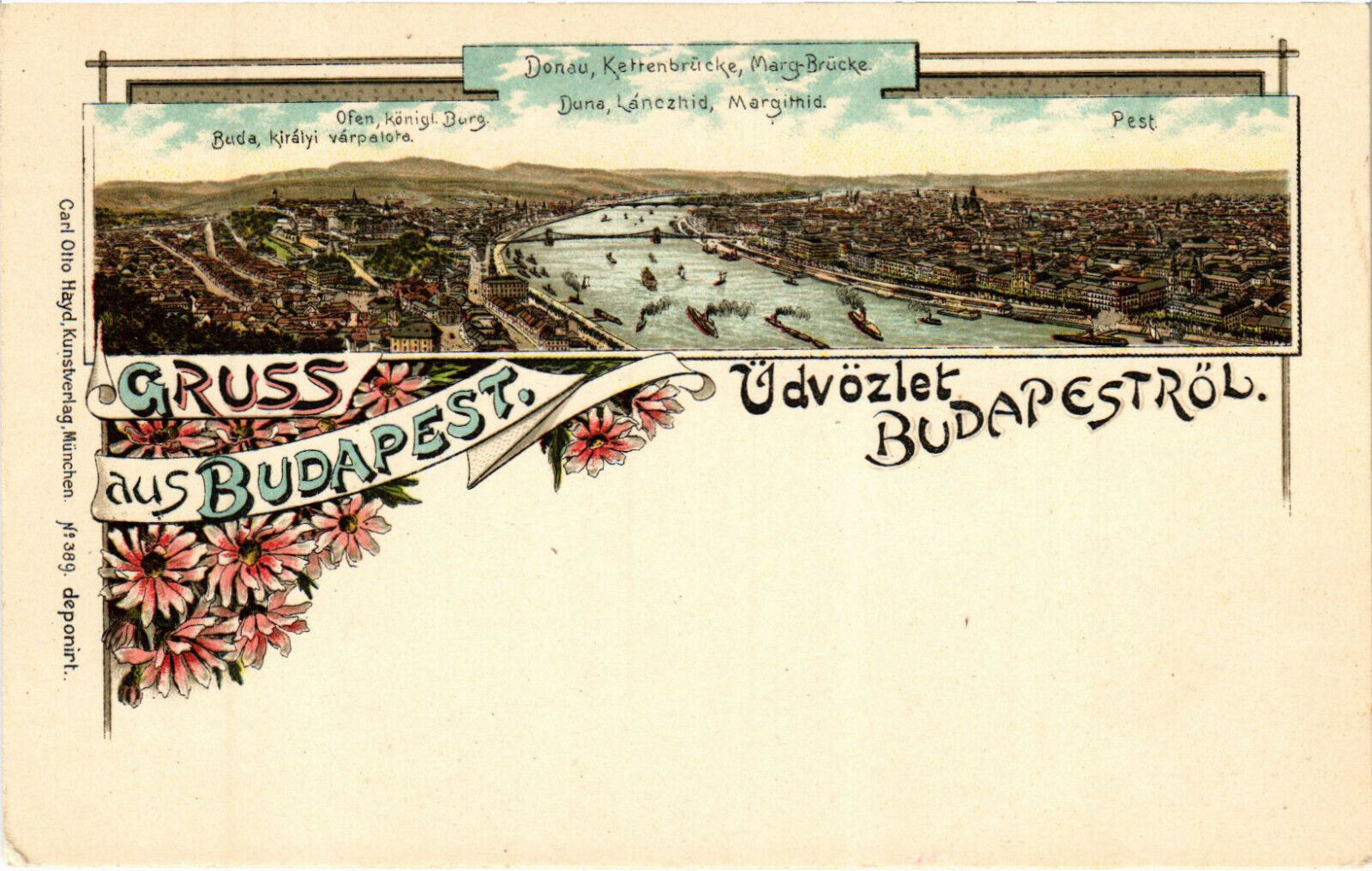 PC CPA HUNGARY, BUDAPEST, DANUBE, CHAIN BRIDGE, Vintage LITHO Postcard (b1897)