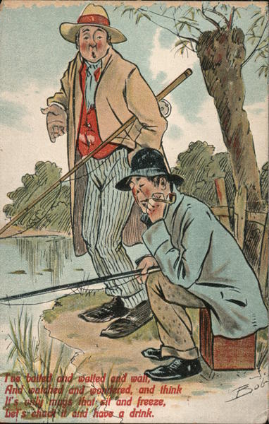 Comic Two Men Fishing Antique Postcard Vintage Post Card