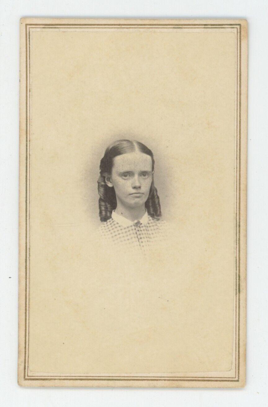Antique CDV Circa 1860s Beautiful Young Woman Long Curls Davis & Co. Boston, MA