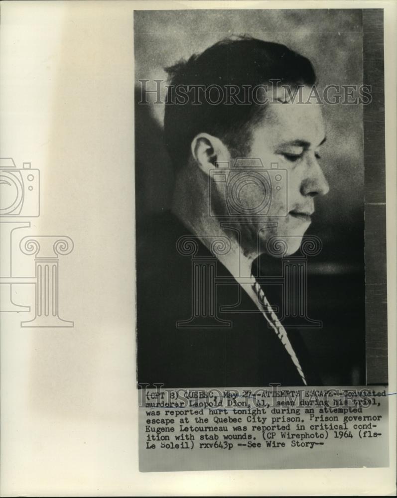 1964 Press Photo Murderer Leopold Dion Hurt at Attempted Escape - noa90549