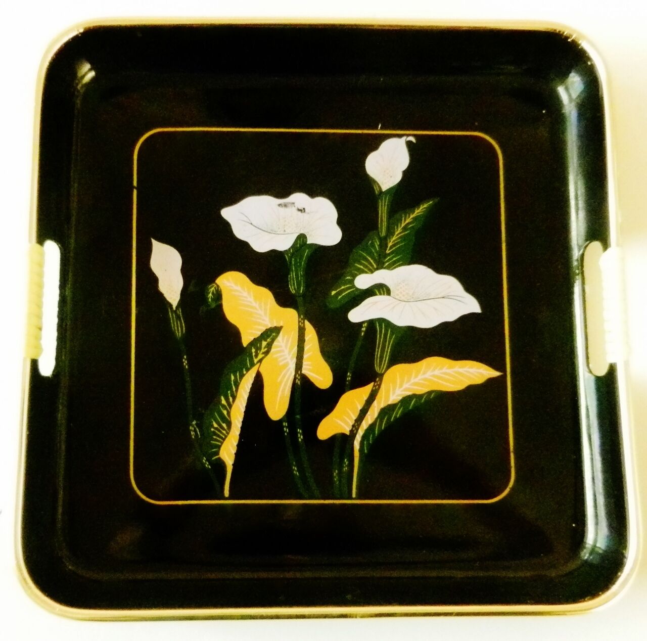 1966 Jackie Presser-NOTORIOUS UNION BOSS- CALA LILY Lacquered Tray-1960\'s