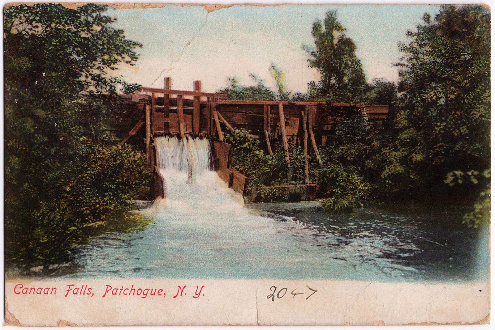 1908 Patchogue NY Postcard Canaan Falls Suffolk County Waterfall PCK RARE UDB