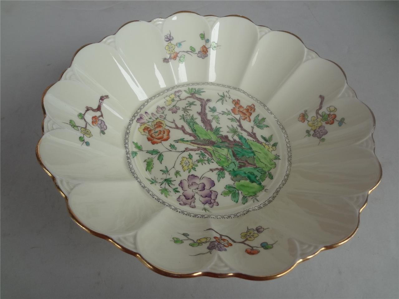  Antique  Tuscan Porcelain  Bowl  Peacock Floral  Design  English 1920\'s Gift 