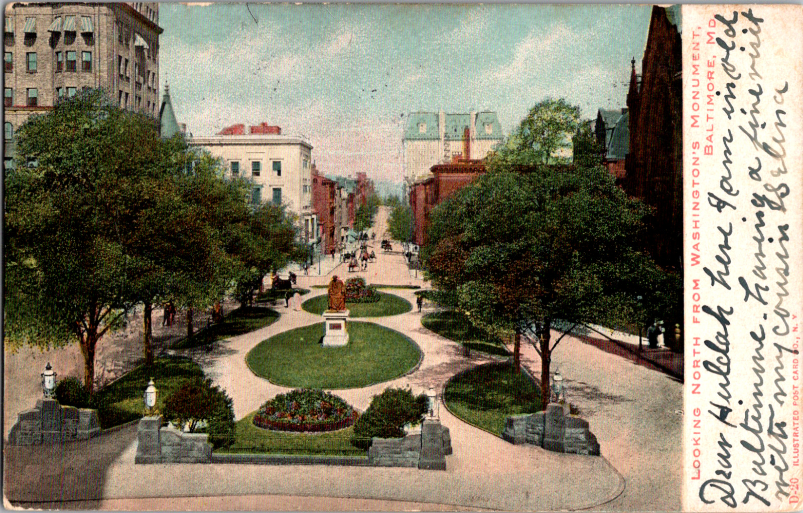 Vintage C. 1906 Looking North Downtown Street Park View Baltimore MD Postcard 