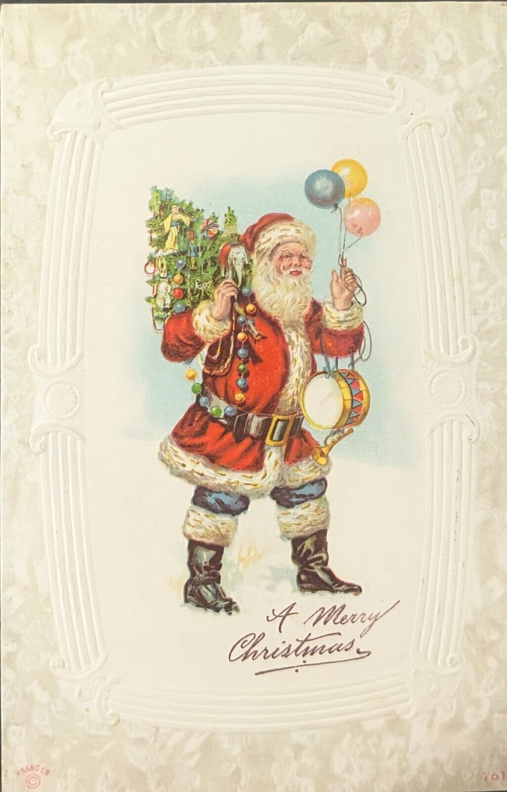 Santa Claus Christmas P. Sander Postcard Antique Post Card Balloons Drum 1911 PA