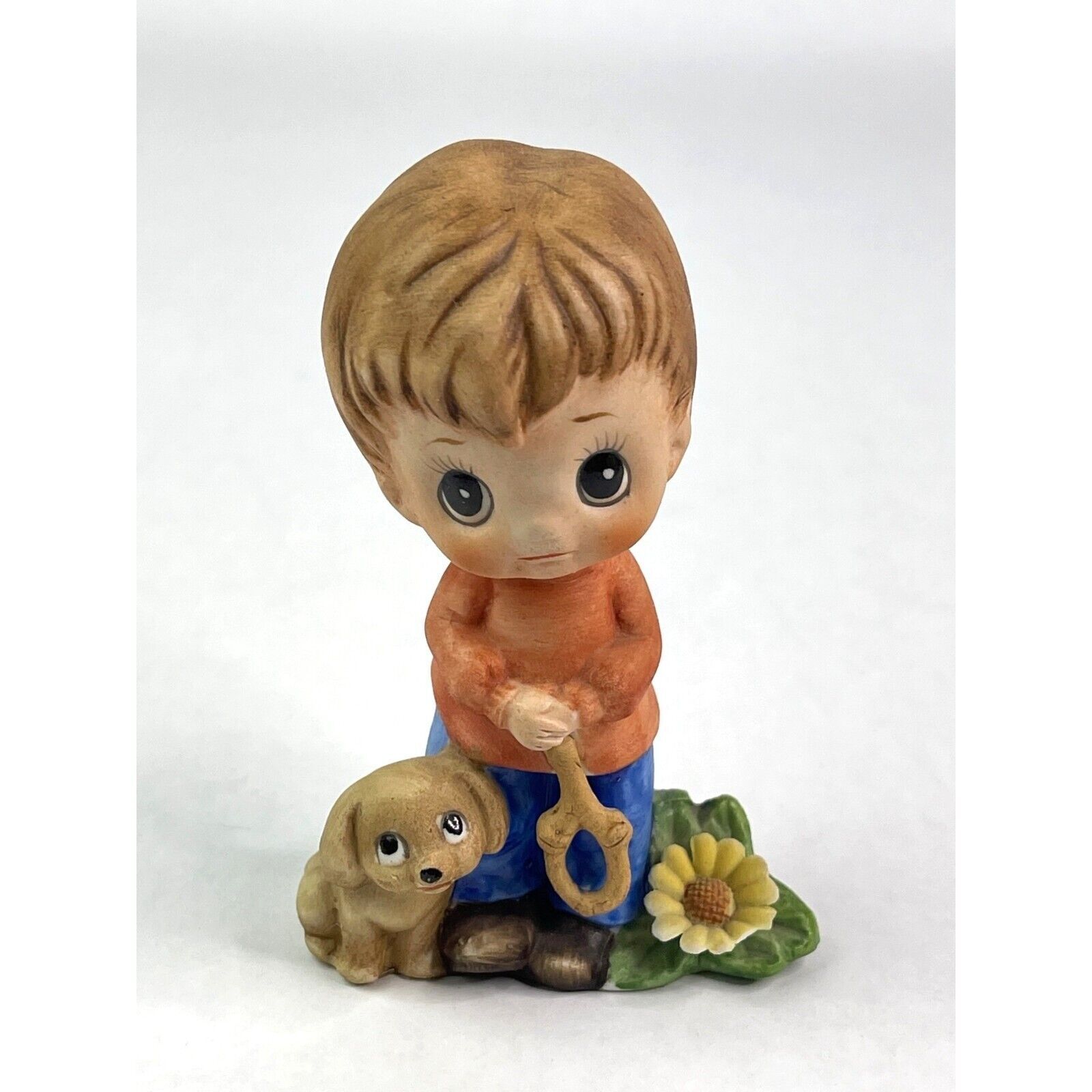 Vintage Josef Originals Figurine Boy Dog Flower