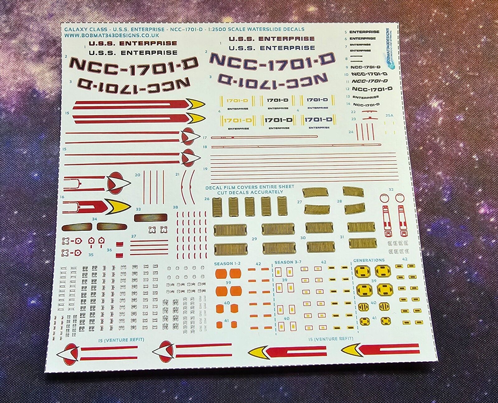 Waterslide Decals for 1:2500 Scale GALAXY CLASS U.S.S. ENTERPRISE-D