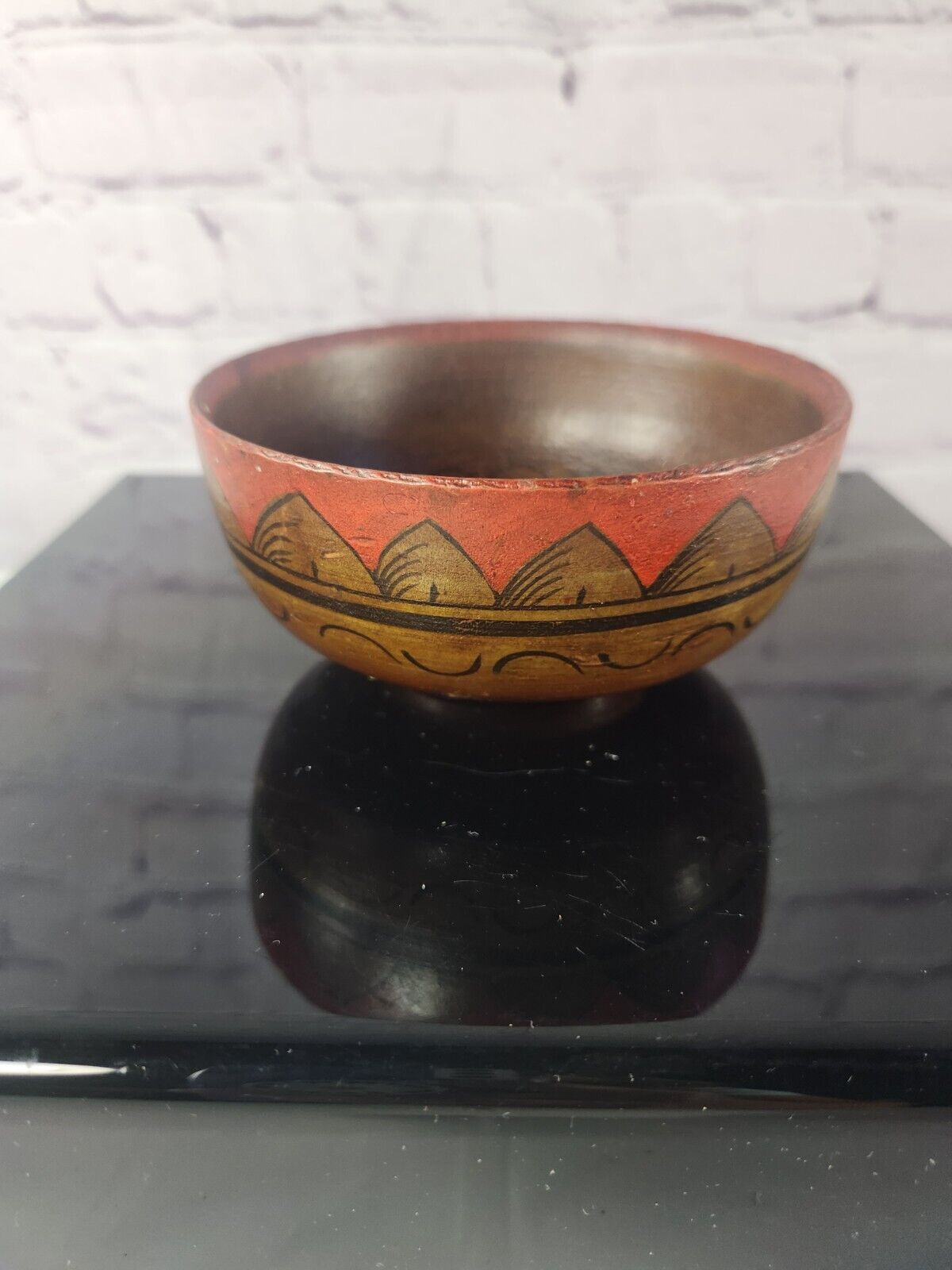 Antique Vintage USSR Russian Wooden Hand Painted Bowl 