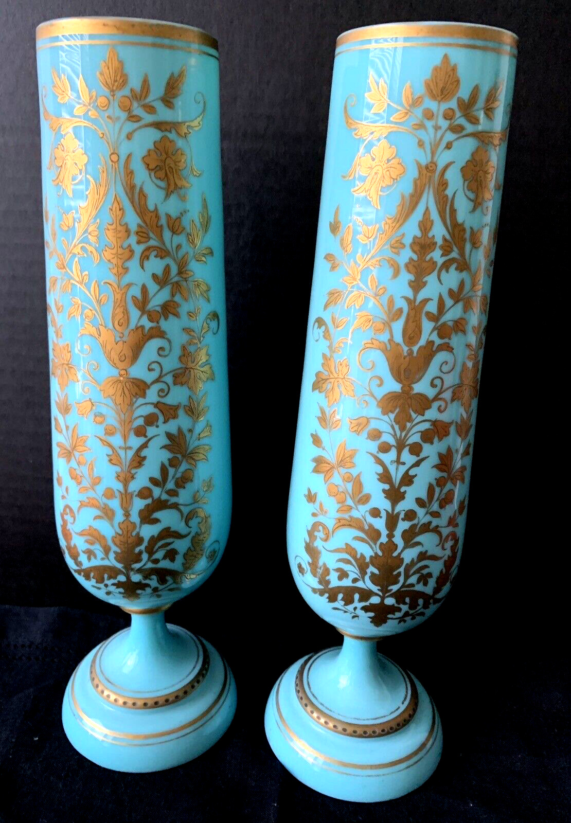 Pair Blue Opaline Glass Vases 