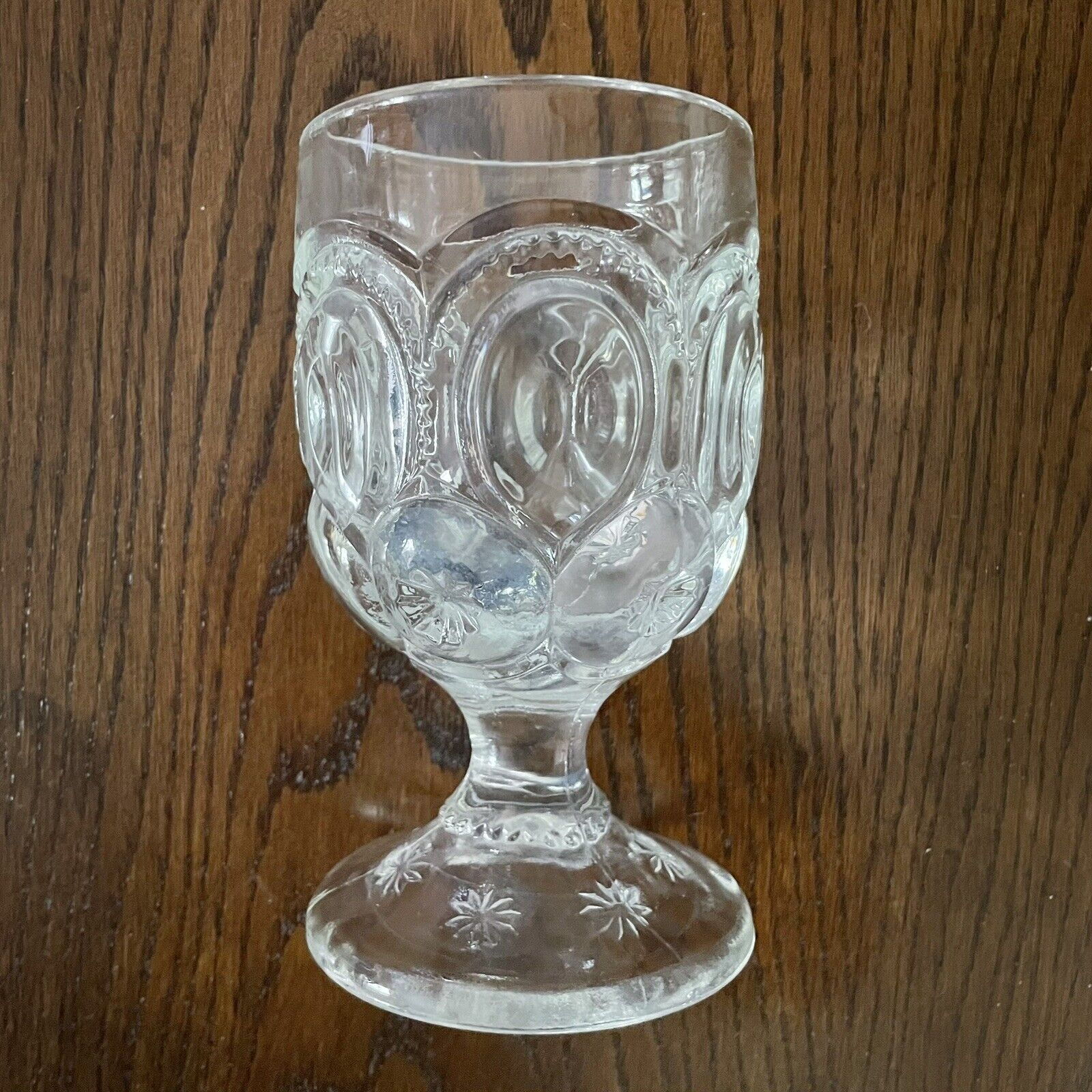 Vintage LE Smith Moon And Stars Glass Goblet Clear by Wright Glass 6 x 3 1/8 EUC
