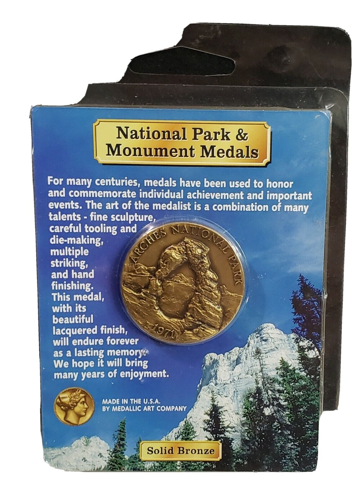 ARCHES NATIONAL PARK BRONZE 1971 CHALLENGE COIN ORIGINAL PACKAGE