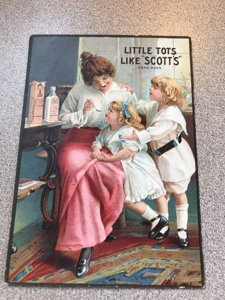 Little Tots SCOTTS EMULSION Victorian Children and Mother Advertising Chart
