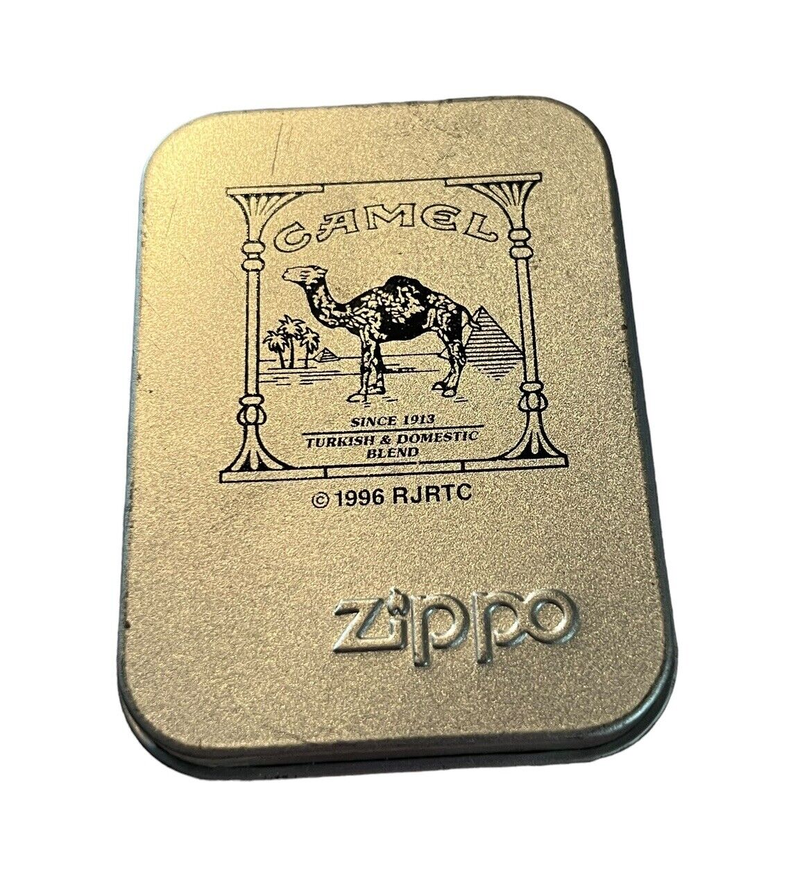 1996 Camel Zippo Lighter & Case Unused Vintage Silver tone Unused