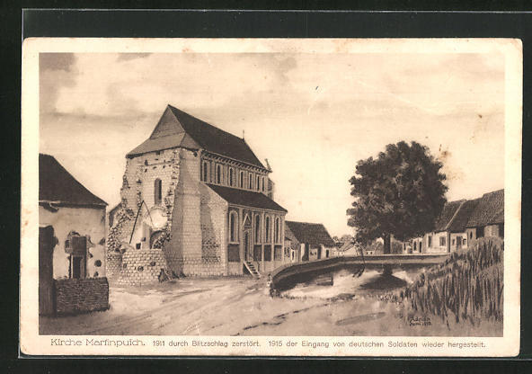 CPA Martinpuich, destroyed by lightning in 1911, 1915 the entrance of German 
