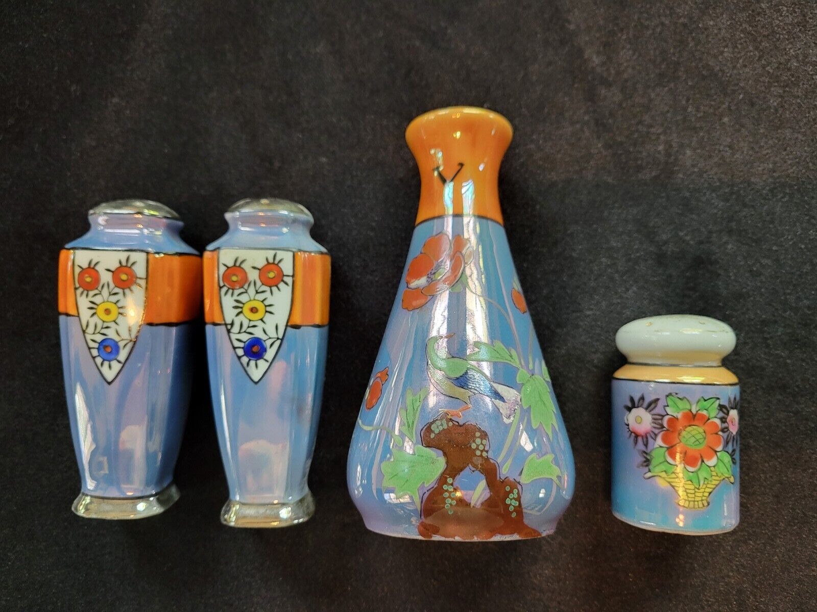 4 Pcs. Japanese Opalwate Salt & Peppers And Vase