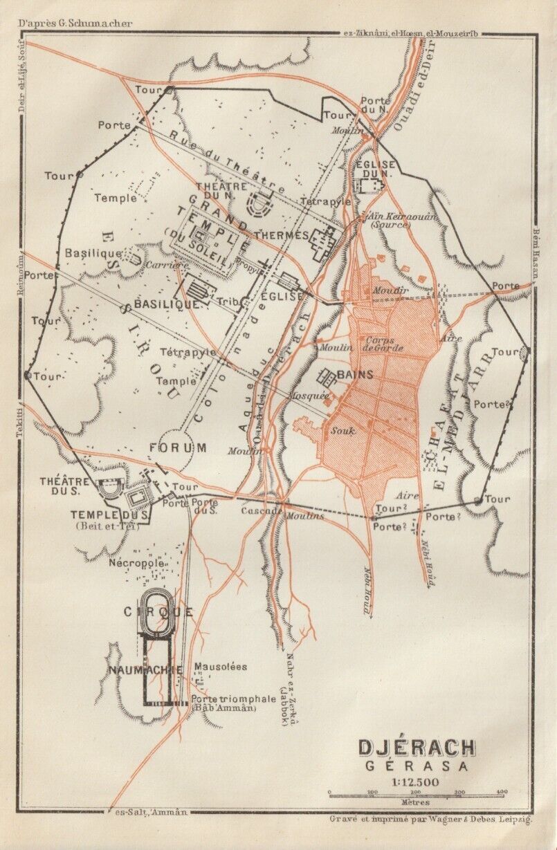 Gerasa Jerash Jarash Decapolis Temple Jordan map MAP from 1912