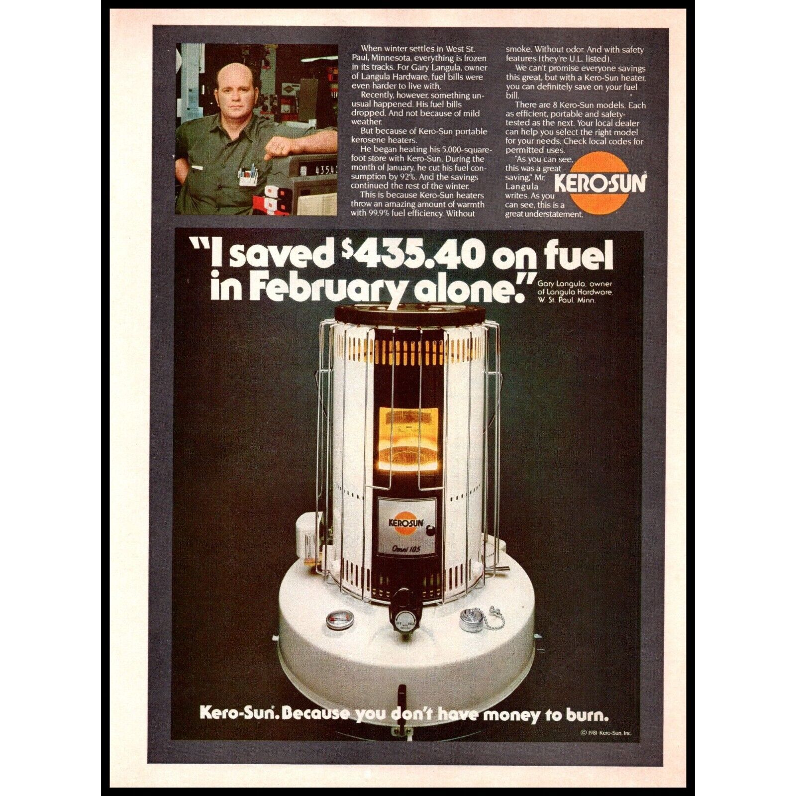 1981 Kero-Sun Kerosene Space Heater Vintage Print Ad Wall Art Photo