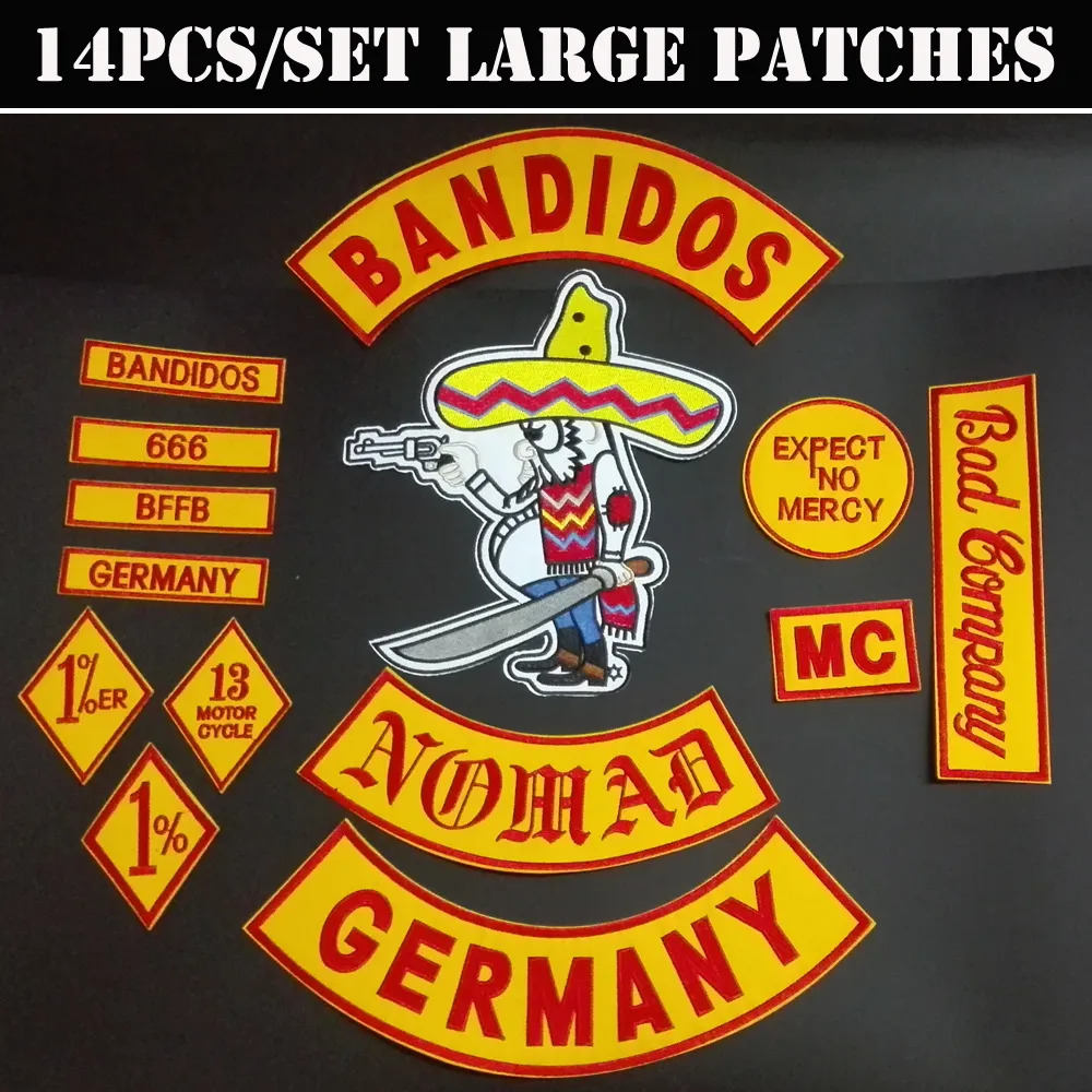 14PCS/SET BANDIDOS GERMANY NOMAD EMBROIDERED ACCESSORIES IRON ON PATCH FOR BIKER