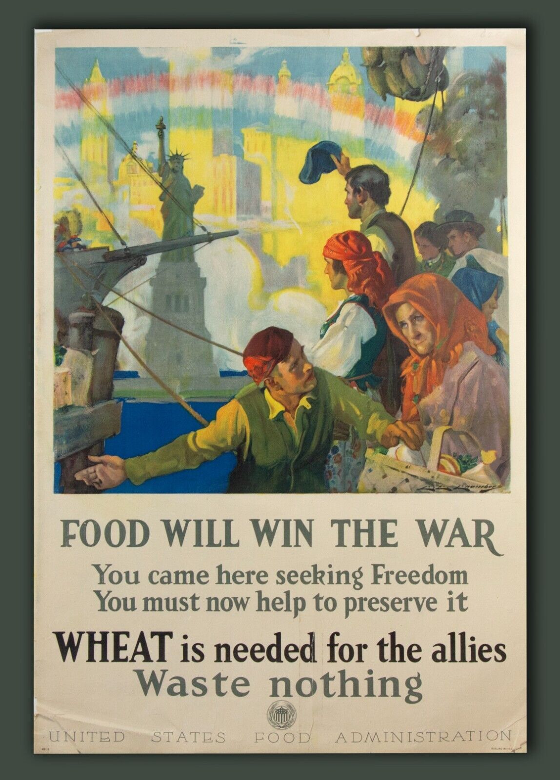 1917 Food Will Win The War Waste Nothing original American WW1 poster military