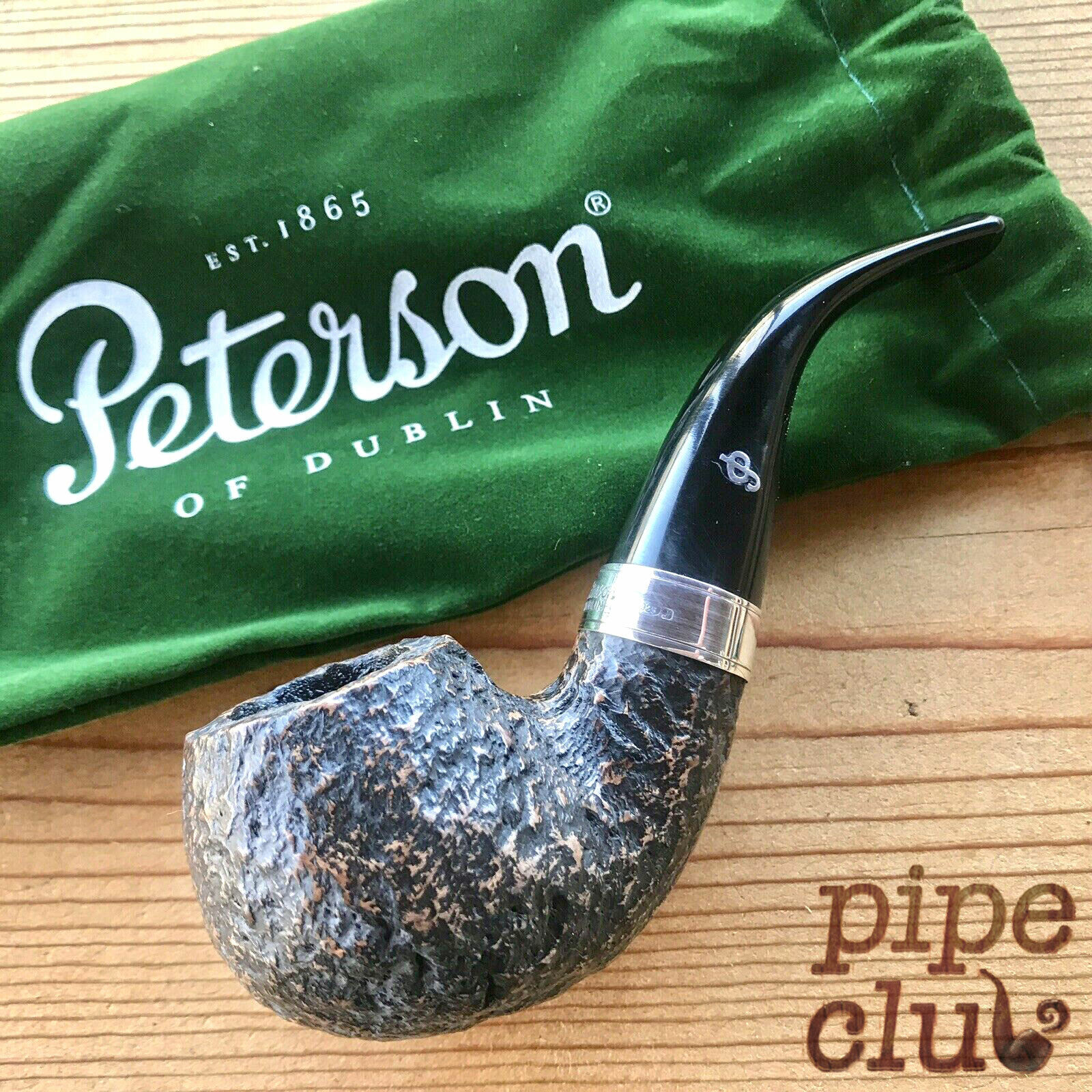 Peterson Short Rusticated Bent Apple (03) Fishtail Pipe - Sterling Silver - NEW