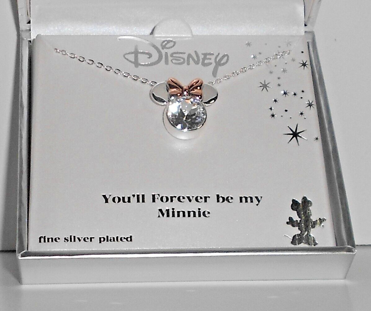 Disney Fine Silver Plated Minnie Mouse Pendent Necklace NIB