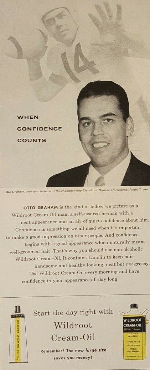 Vintage \'56 The Browns Otto Graham Life Magazine Wildroot Hair Tonic Ad