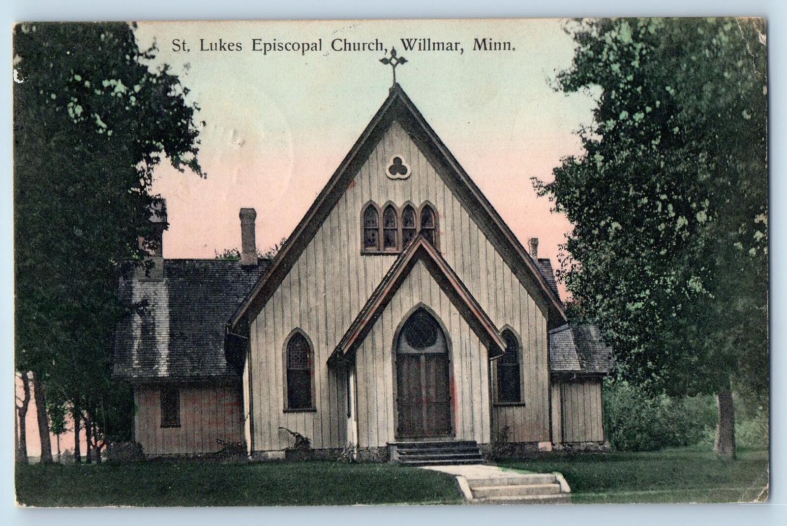 1909 St. Lukes Episcopal Church Building Cross Tower Willmar Minnesota Postcard