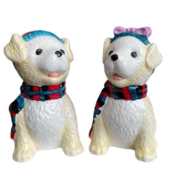 Ceramic Christmas Holiday Dog Puppy Salt and Pepper Shakers