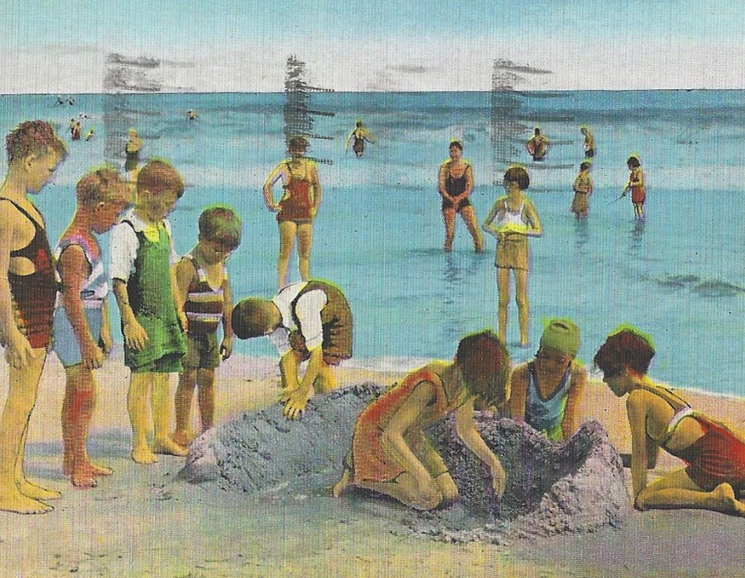 Vintage Postcard 1937 Sand Diggers on the Beach Rye Beach New Hampshire Linen