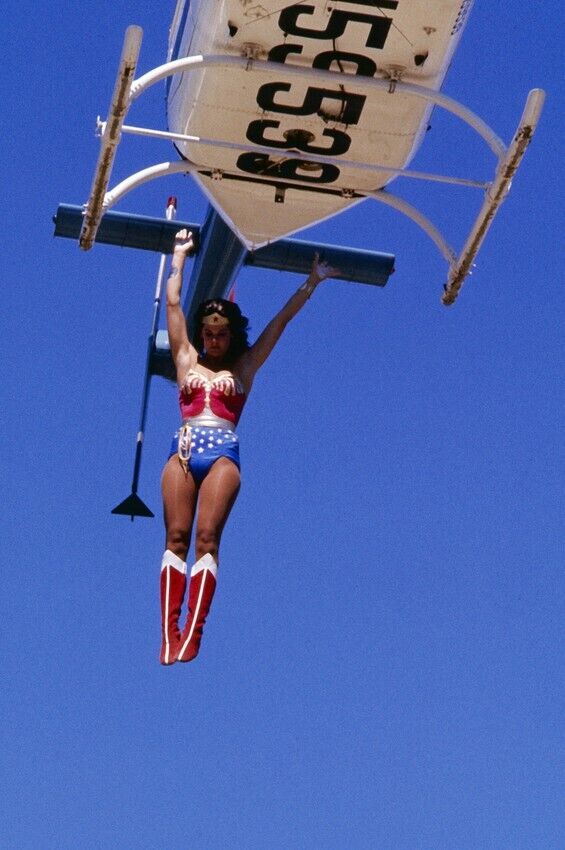 Wonder Woman Lynda Carter Jumping From Helicopter In Costume 24x36 inch Poster