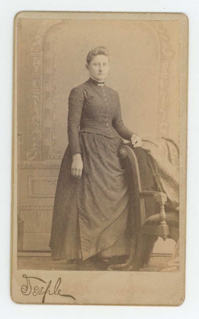 Antique CDV Circa 1870s Lovely Woman Wearing Beautiful Victorian Era Dress