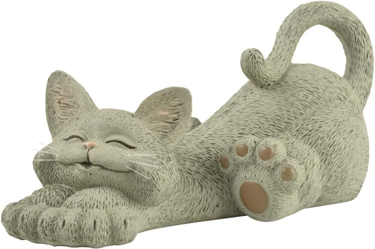 Whimsical Happy Cat Grey Lounging Figurine Relaxing Yoga Decor - Happy Cat Colle