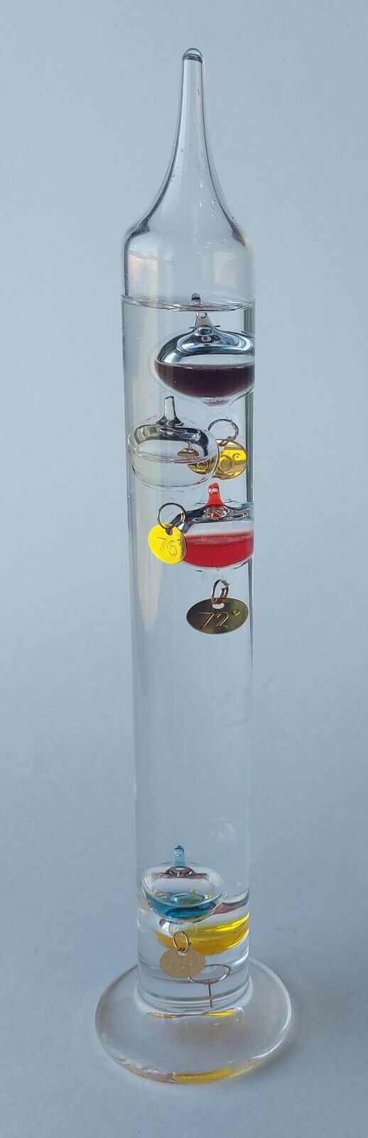 Galileo Glass Thermometer w/ 5 floating bubble spheres orbs  64° F to 80° F 12