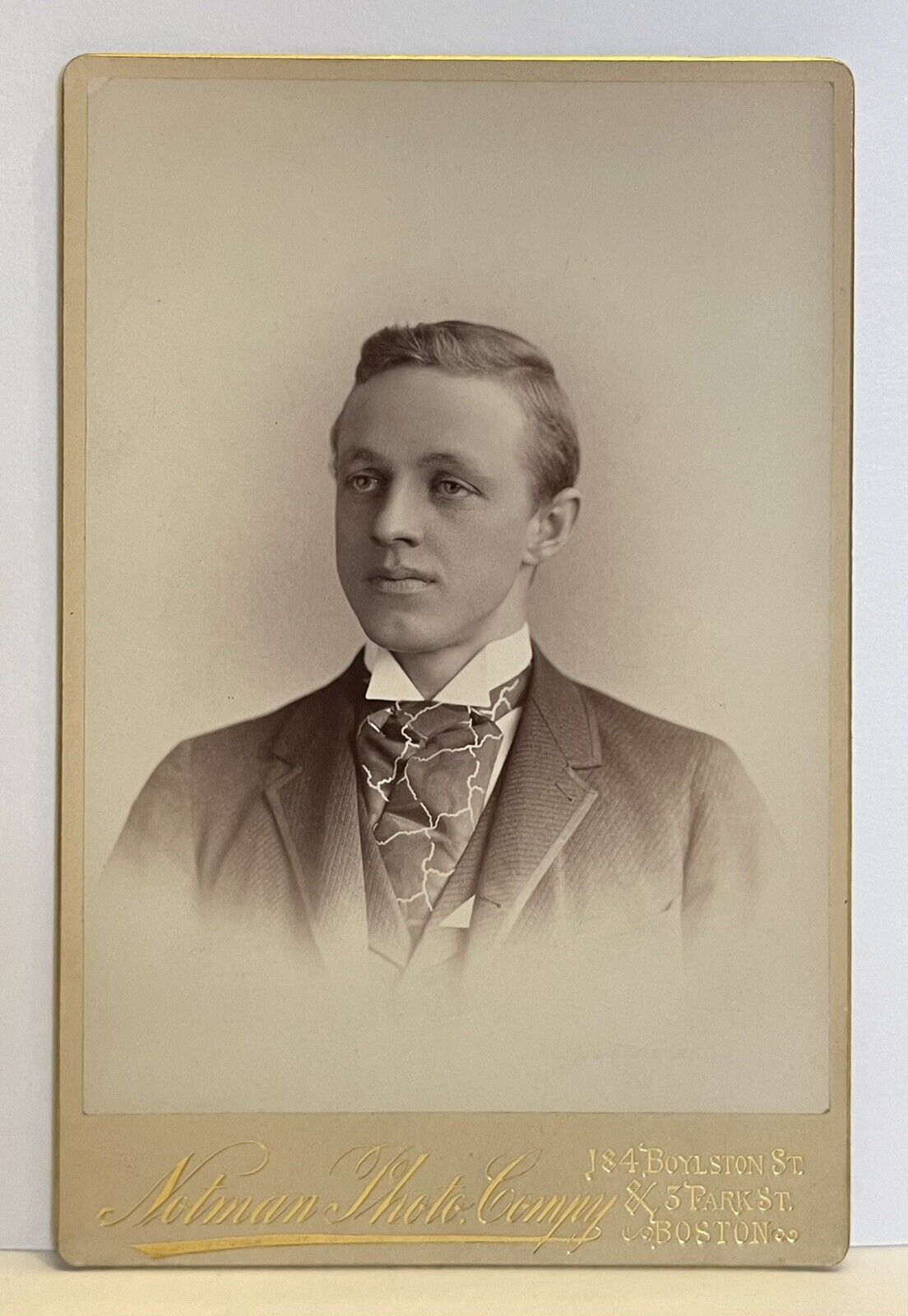 Antique Victorian Cabinet Card Photo Handsome Young Man Boston, Massachusetts