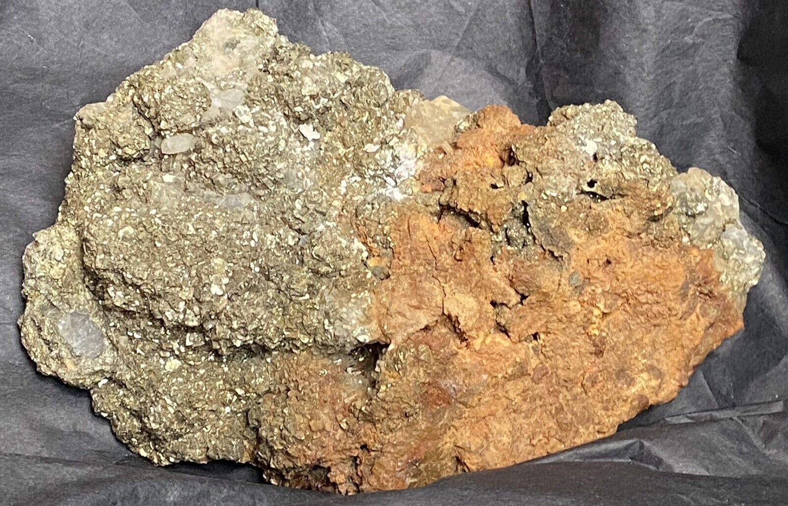 15.5cm Huge Golden Pyrite Crystals w Limonite & Quartz - Hiawatha Mine, Michigan