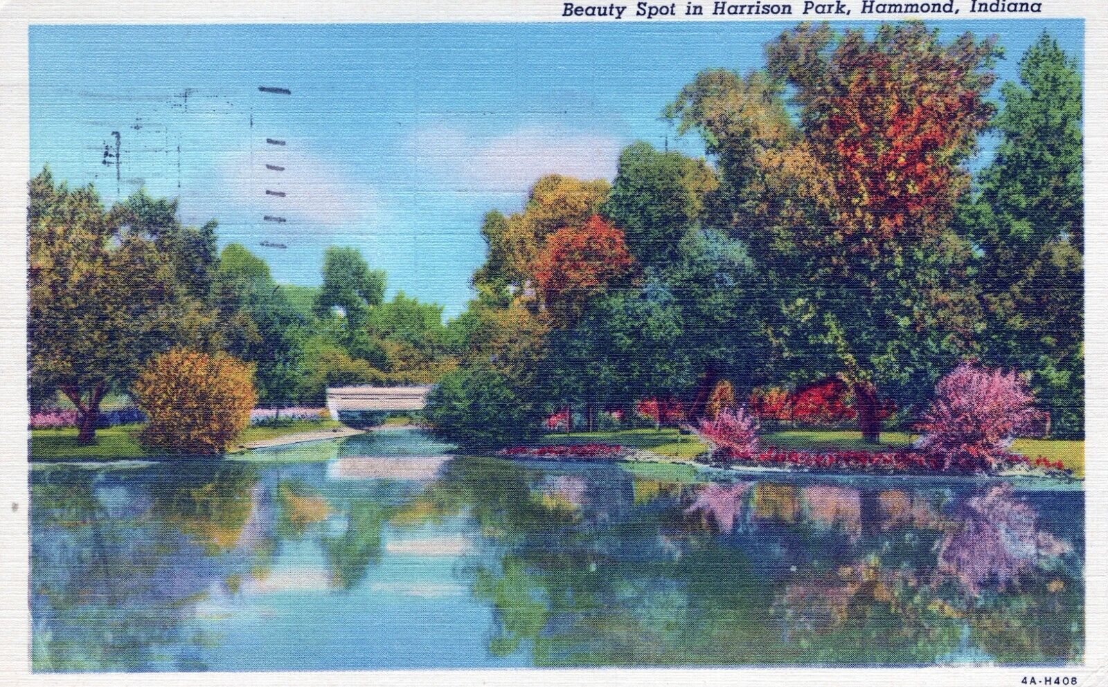 Beauty Spot in Harrison Park Hammond Indiana Linen Posted Postcard